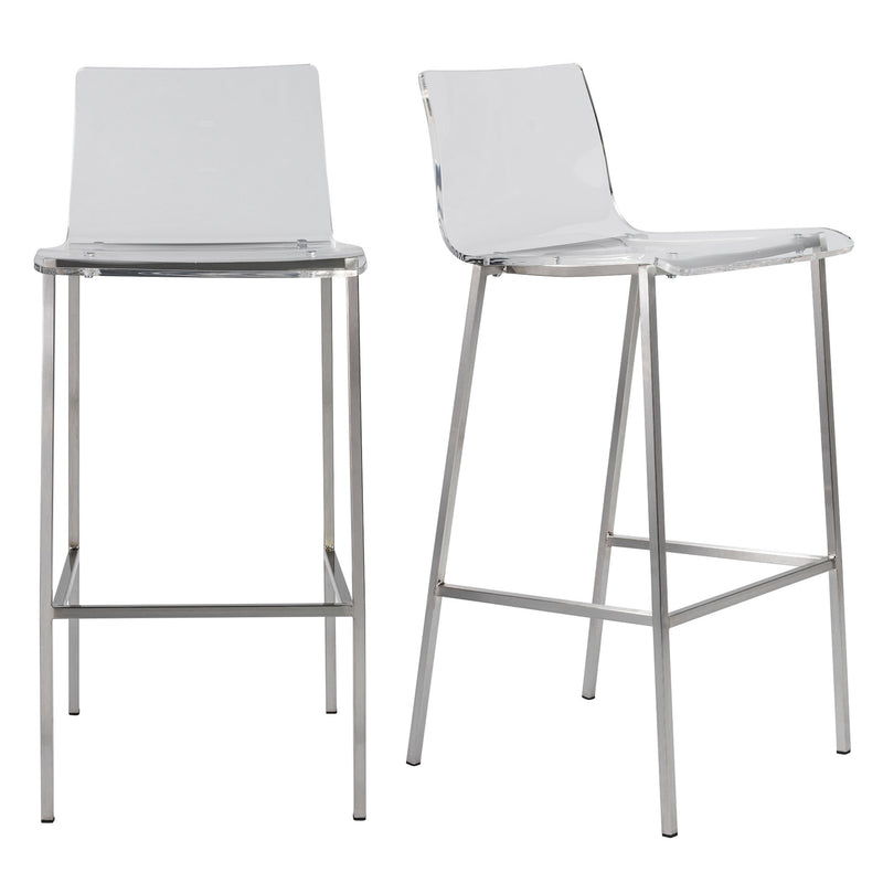 Chloe Counter Stool in Clear Acrylic with Brushed Aluminum Legs - 2 chairs