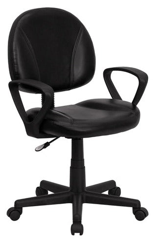 Mid-Back Black Leather Ergonomic Task Chair with Arms by Flash