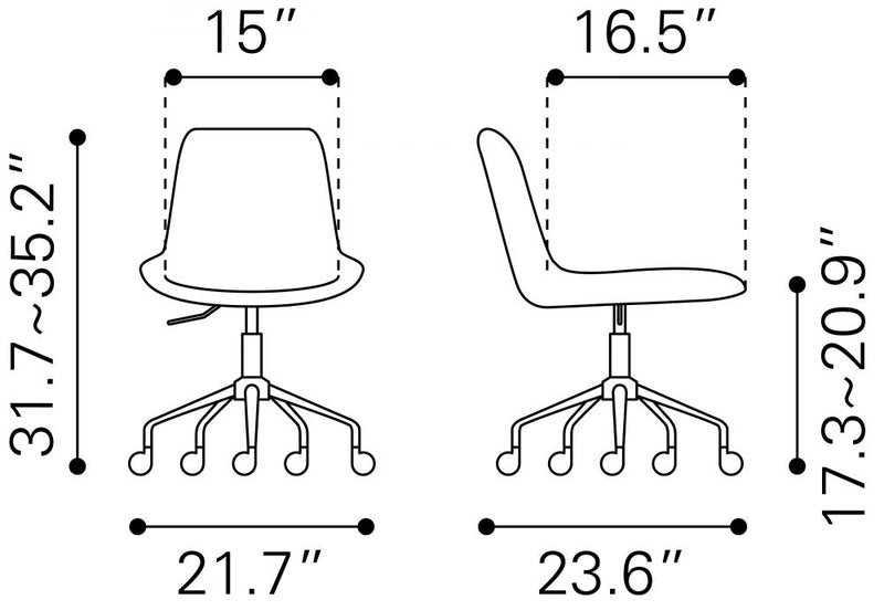 Byron Office Leather Armless Chair by Zuo