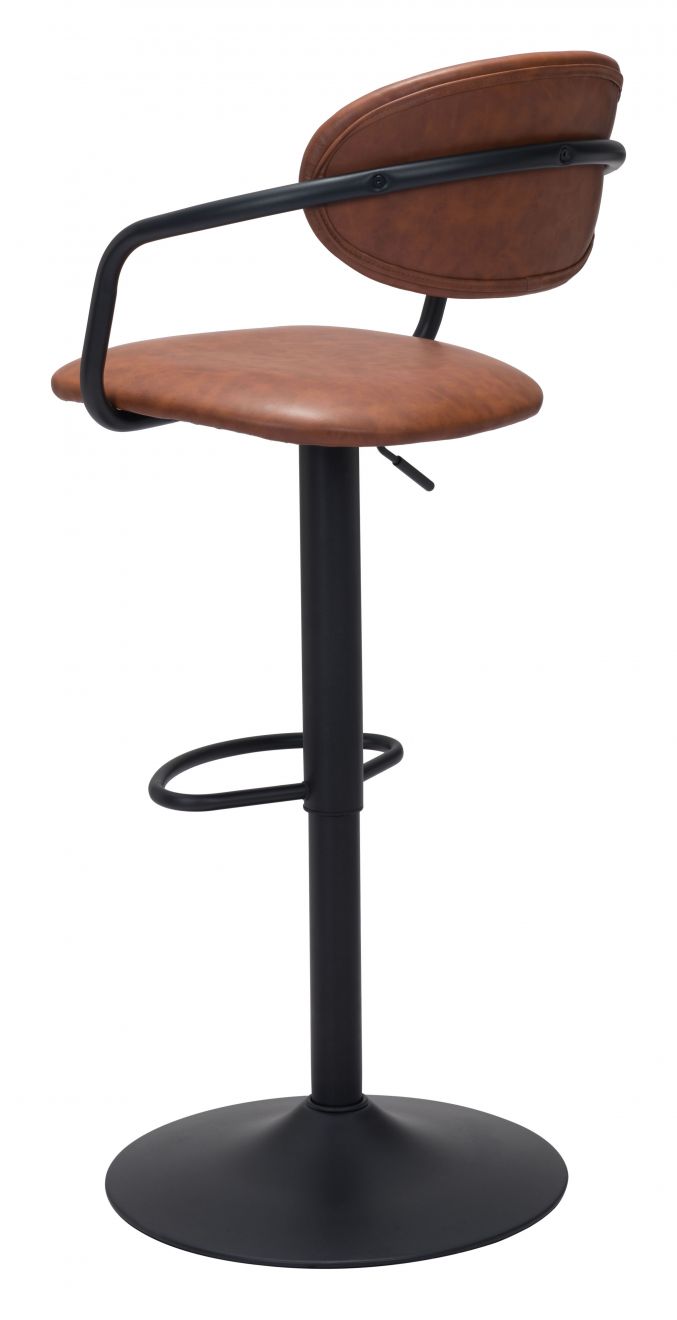 Zuo Modern Kirby Barstool Vintage Black or Brown Leather & Black Base