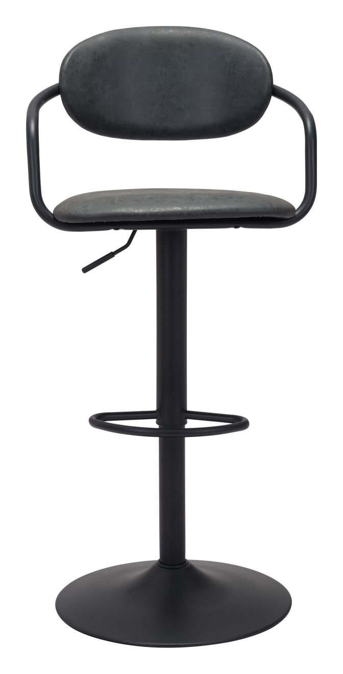 Zuo Modern Kirby Barstool Vintage Black or Brown Leather & Black Base