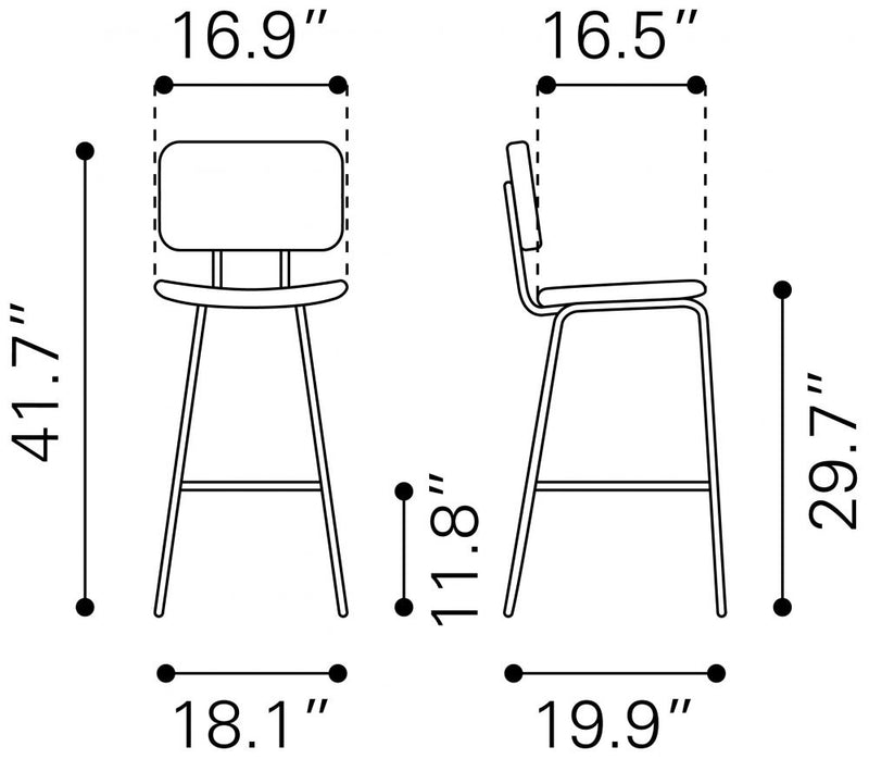 Zuo Modern Boston Bar Chair Vintage Black - 109505 - 2 chairs per order