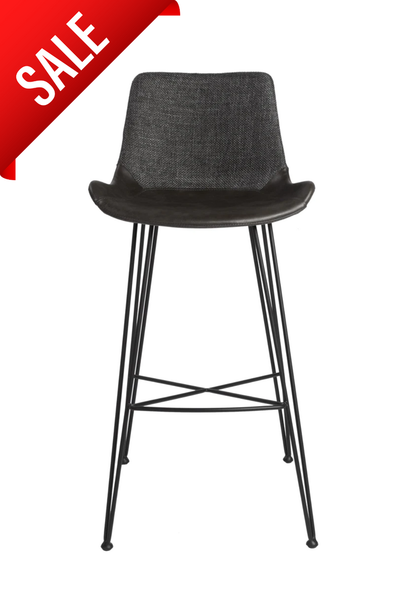 Alisa-B Bar Stool in Dark Gray Fabric and Leather with Black Legs by Eurostyle