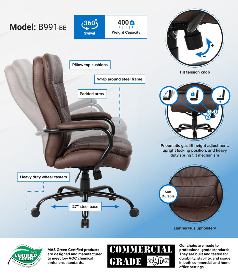 Studio Select Boss Heavy Duty Double Plush Leather Chair-400 Lbs. B991