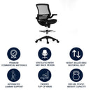 Waylon Mid-Back Transparent Black Mesh Drafting Chair with Black Frame and Flip-Up Arms
