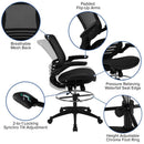 Waylon Mid-Back Transparent Black Mesh Drafting Chair with Black Frame and Flip-Up Arms