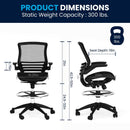 Waylon Mid-Back Transparent Black Mesh Drafting Chair with Black Frame and Flip-Up Arms