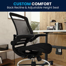Waylon Mid-Back Transparent Black Mesh Drafting Chair with Black Frame and Flip-Up Arms