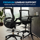 Waylon Mid-Back Transparent Black Mesh Drafting Chair with Black Frame and Flip-Up Arms