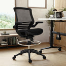 Waylon Mid-Back Transparent Black Mesh Drafting Chair with Black Frame and Flip-Up Arms