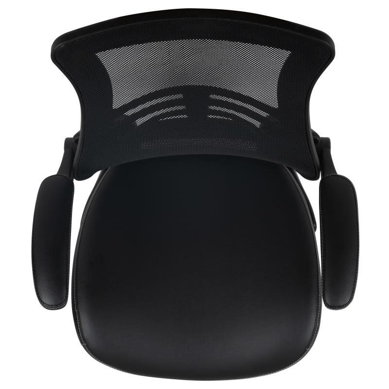 Kelista Mid-Back Black Mesh Ergonomic Drafting Chair with LeatherSoft Seat, Adjustable Foot Ring and Flip-Up Arms