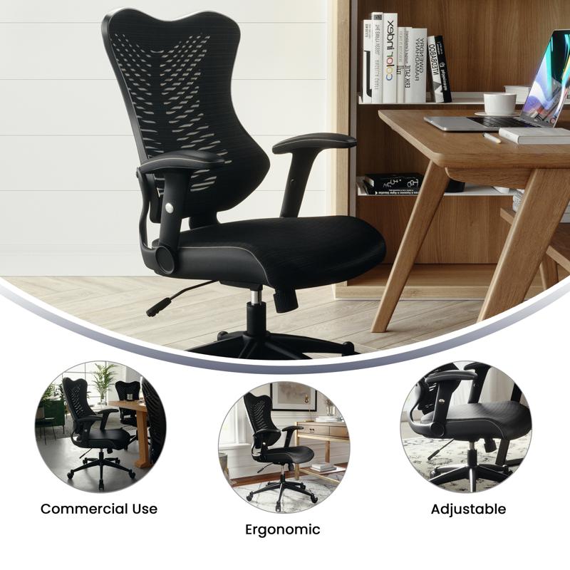 FLASH Kale High Back Designer Gray Mesh Executive Swivel Ergonomic Office Chair with Adjustable Arms