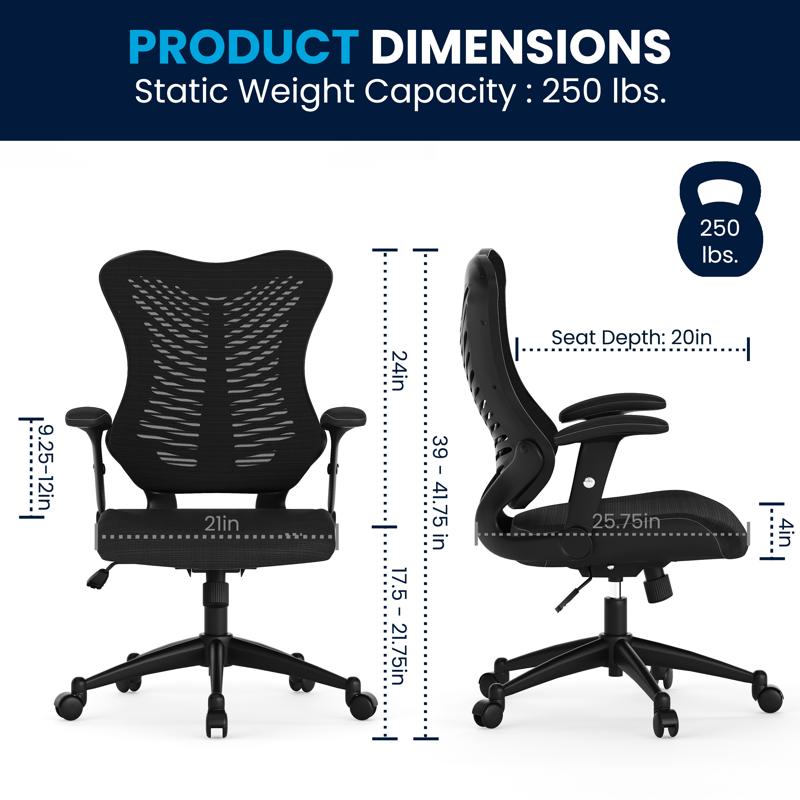 FLASH Kale High Back Designer Gray Mesh Executive Swivel Ergonomic Office Chair with Adjustable Arms