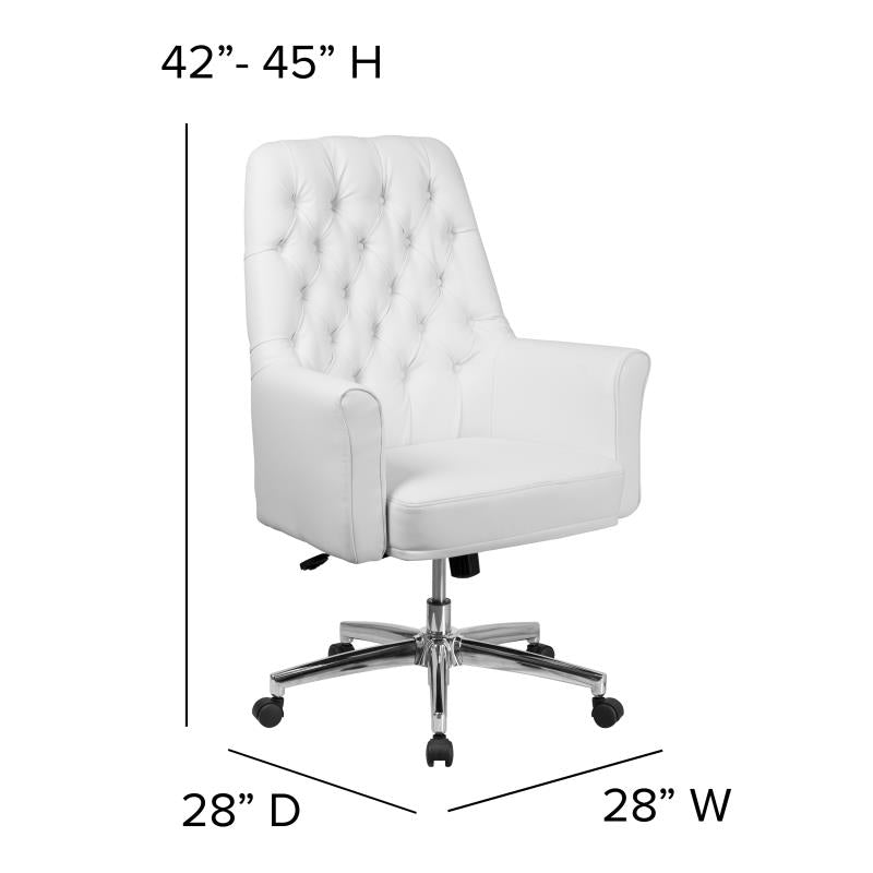 Hansel Mid-Back Traditional Tufted White LeatherSoft Executive Swivel Office Chair with Arms