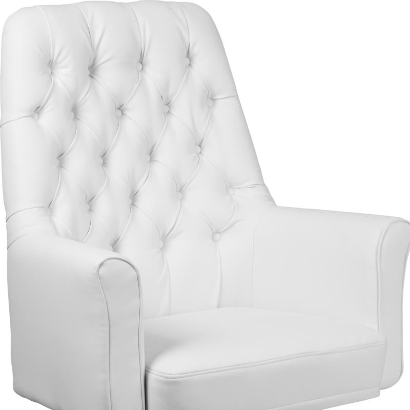 Hansel Mid-Back Traditional Tufted White LeatherSoft Executive Swivel Office Chair with Arms