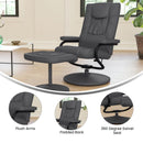 FLASH Rachel Contemporary Multi-Position Recliner and Ottoman with Wrapped Base in Black LeatherSoft