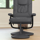 FLASH Rachel Contemporary Multi-Position Recliner and Ottoman with Wrapped Base in Black LeatherSoft