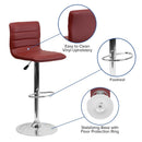 Vincent Modern Vinyl Adjustable Bar Stool with Back, Swivel Stool with Chrome Pedestal Base and Footrest