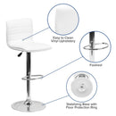 Vincent Modern Vinyl Adjustable Bar Stool with Back, Swivel Stool with Chrome Pedestal Base and Footrest