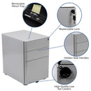 Modern 3-Drawer Mobile Locking Filing Cabinet Storage Organizer