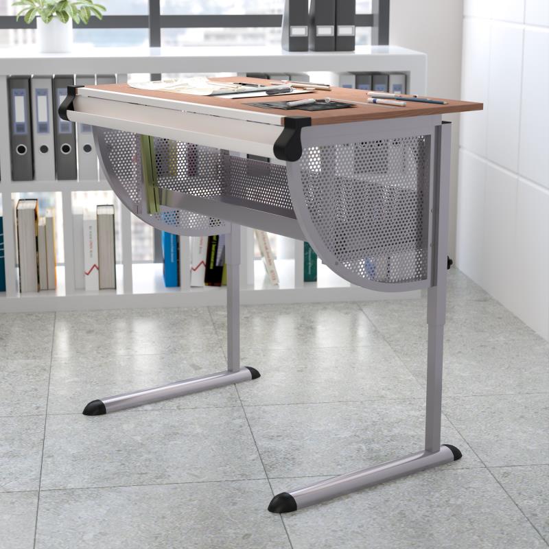 FLASH Berkley Adjustable Drawing and Drafting Table with Pewter Frame