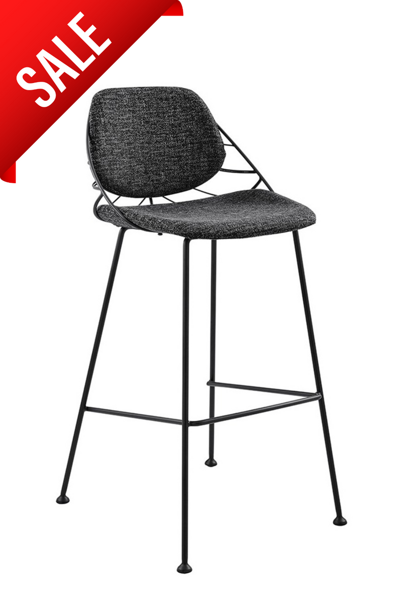 Linnea-B Bar Stool In Black Fabric with Matte Black Frame and Legs - 2 chairs per order (30564BLK)