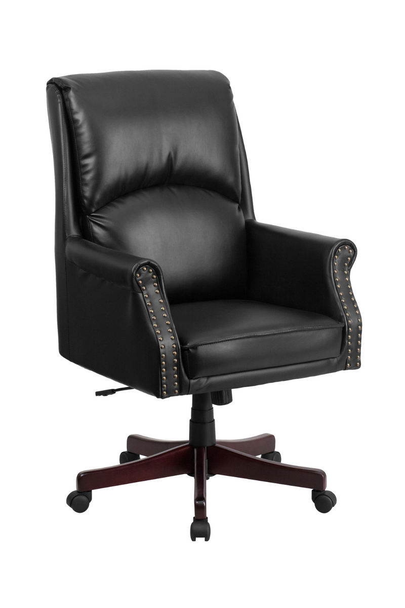 FLASH Hansel High Back Pillow Back Black Leather Executive Swivel Office Chair with Arms