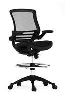 Waylon Mid-Back Transparent Black Mesh Drafting Chair with Black Frame and Flip-Up Arms