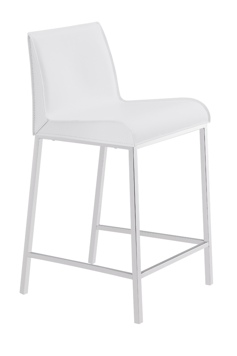 Cam Counter Stool In White With Polished Stainless Steel Legs - Set of 2