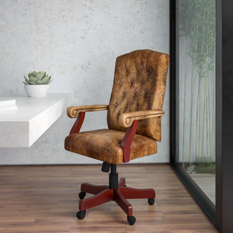 FLASH Derrick Bomber Brown Classic Executive Swivel Office Chair with Arms