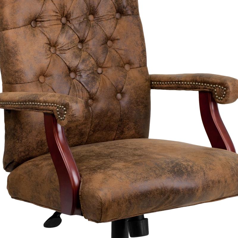 FLASH Derrick Bomber Brown Classic Executive Swivel Office Chair with Arms