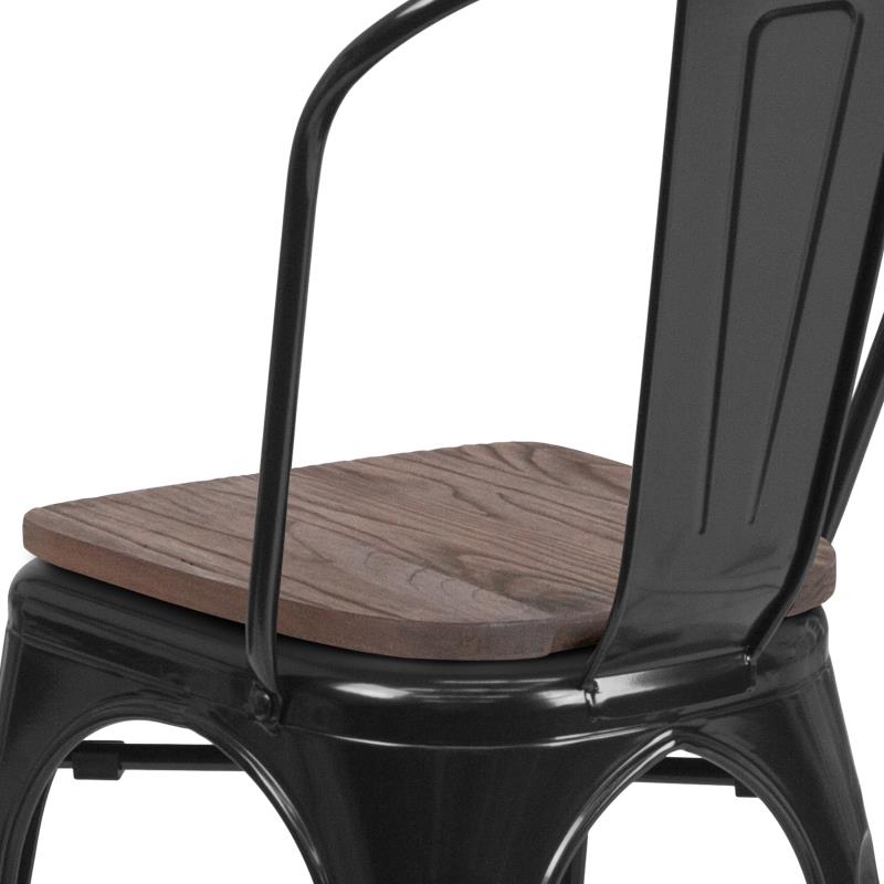 FLASH Perry Metal Stackable Chair with Wood Seat