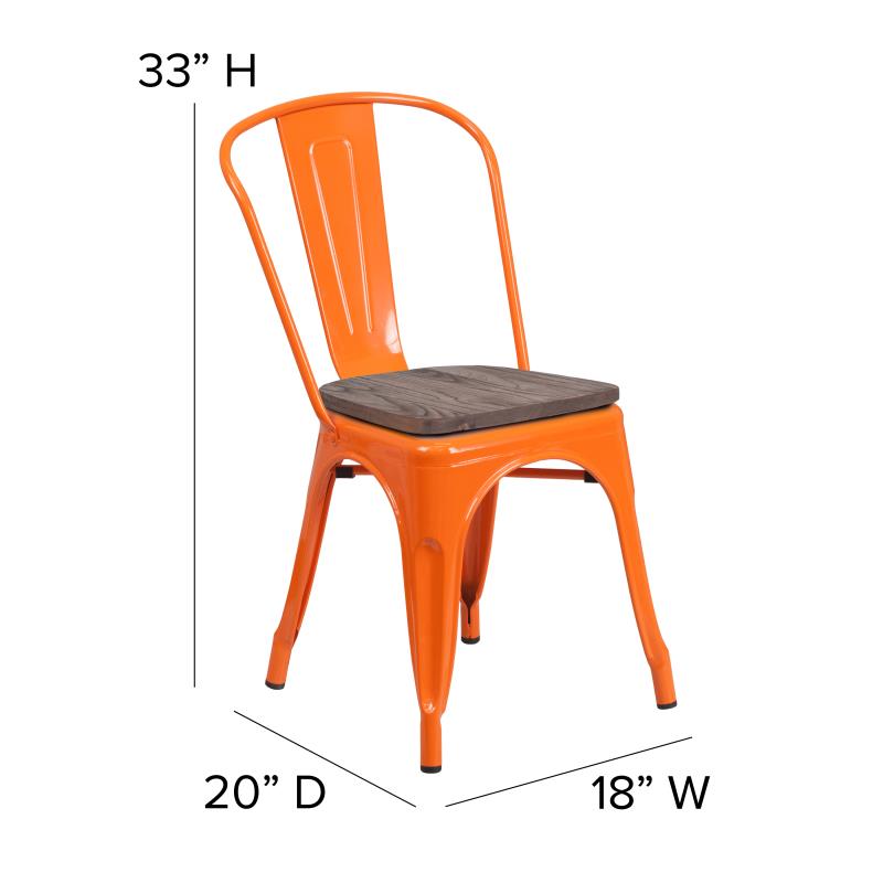 FLASH Perry Metal Stackable Chair with Wood Seat