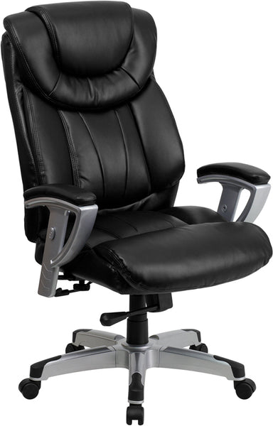HERCULES Series Big & Tall 400 lb. Rated Black LeatherSoft Executive  Ergonomic Office Chair with Silver Adjustable Arms