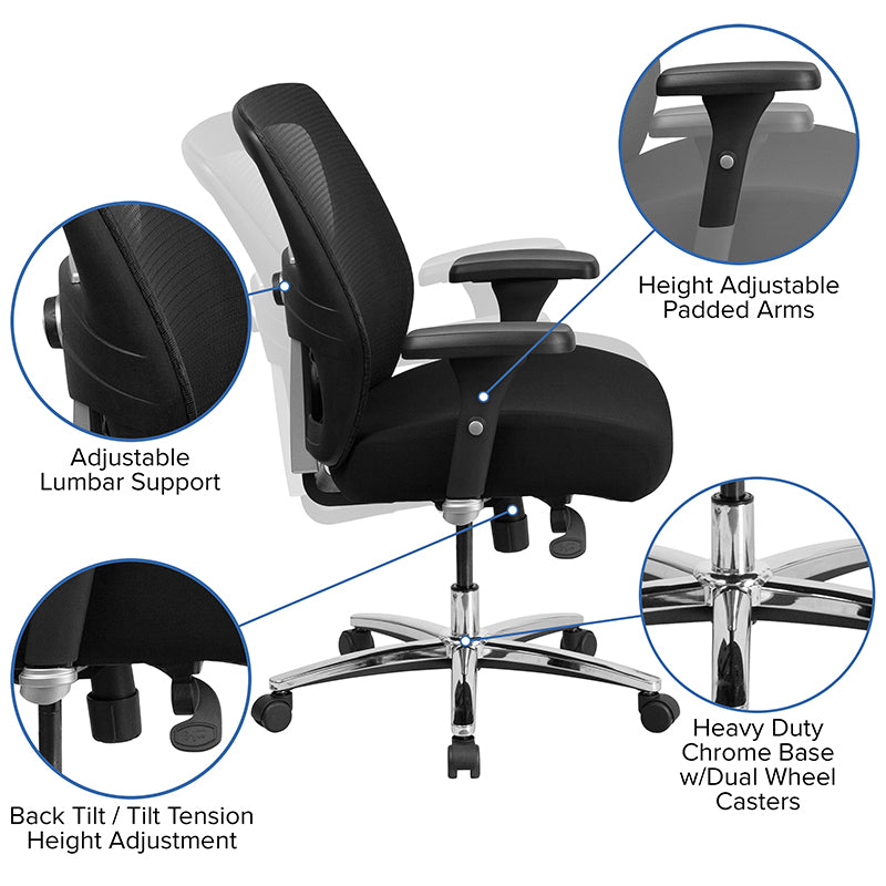 500 lbs Height Adjustable Office Chair with Metal Base and Extra Wide
