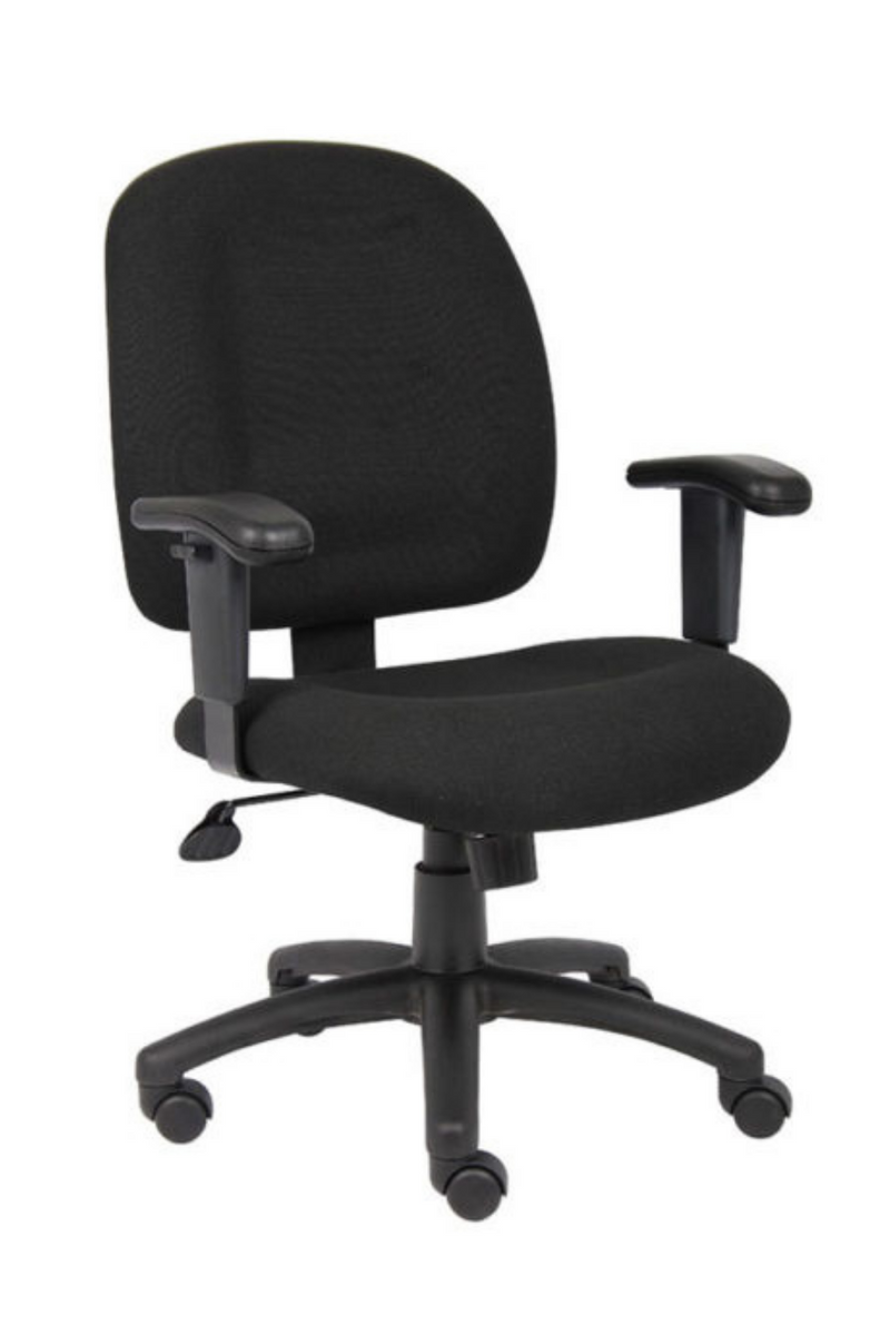Boss Black Fabric Task Chair W Adjustable Arms B495 BK